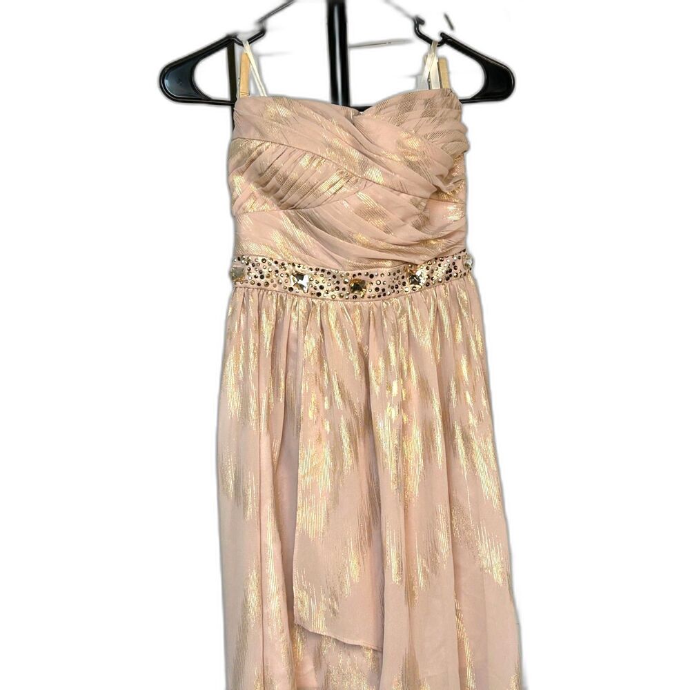 Strapless Blush Metallic High-Low Fairycore, Coquette, Formal Dress